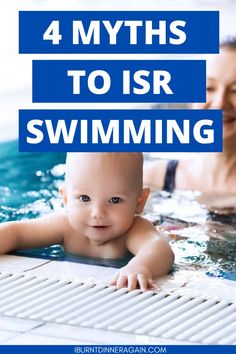 a baby in the water with text overlay reading 4 myths to isr swimming