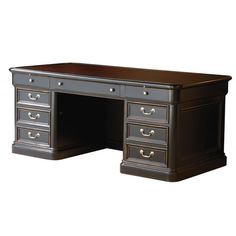 an antique style desk with drawers on the top and bottom, in dark brown wood