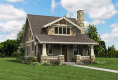 this is a computer rendering of the front elevation of these small houseplans and porches