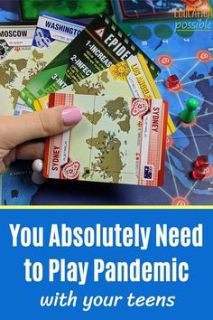 a person holding onto some cards with the words you absolutely need to play pandemic with your teens