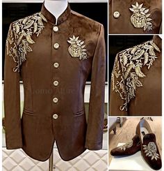 Custom-tailored embellished velvet prince coat | Prince Coat Indian Wedding Suits Men, Prince Suit, Man Dress Design, Shoes Customized, Sherwani For Men Wedding, Wedding Kurta For Men, Prince Coat, Stylish Men Wear, Groom Dress Men