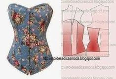 a blue floral corset with pink flowers on it