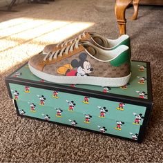 Gucci X Disney Ace Brown Low Top Sneakers With Mickey Mouse Men’s Size 6 (I Personally Am Womens Size 9 & They Fit) Worn Once & In Excellent Condition! Limited Edition & Sold Out. Mouse Color, Shoes Gucci, Low Top Sneakers, Gucci Shoes, Workout Wear, Mens Shoes Sneakers, Low Top, Top Sneakers, Men's Shoes