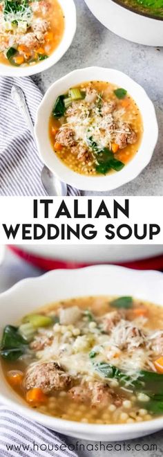 italian wedding soup with spinach, carrots and parmesan cheese