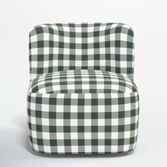 a green and white checkered chair on a white background