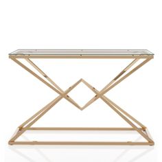 a glass table with gold metal legs