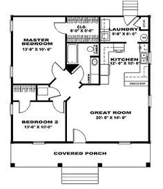 the floor plan for a small cabin home with two bedroom and an attached bathroom area