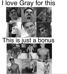 a collage of photos with the caption i love gray for this shirtless man