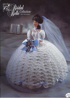 an image of a doll in a wedding dress on the cover of a knitting pattern