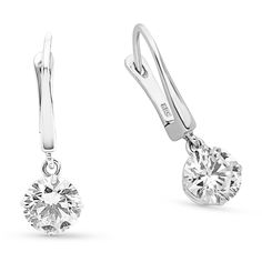 An elegant classic, these diamond drop earrings radiate beauty and style. Crafted in 18K white gold, each timeless drop showcases an outstanding 1ct. round brilliant cut  diamond dangle. The linear post is a sold white gold for a timeless, low key design. Captivating with 2 ct. t.w. of diamonds and a bright polished shine, these earrings secure comfortably with an english lock backs.
1.03 carat round cut diamond  D Si2
1.01 carat round cut diamond  E Si1
1 Classic Platinum Drop Earrings, Classic Hoop Earrings With Single Round Cut Diamond, White Single Diamond Earrings For Formal Occasions, Formal Platinum Earrings With Single Diamond, Modern Single Diamond Round Cut Earrings, Elegant Single Diamond Hoop Earrings For Formal Occasions, Modern Round Cut Cubic Zirconia Earrings, Modern Cubic Zirconia Round Cut Earrings, Modern Round Cut Diamond Earrings In White