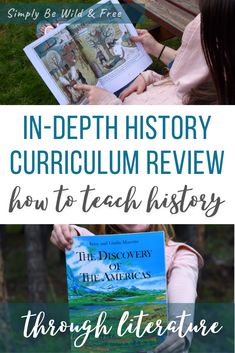 two children reading books in the park with text overlay that reads, how to teach history through literature