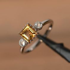 yellow citrine ring sterling silver square cut yellow gemstone ring anniversary ring for women Yellow Topaz Rings, Yellow Topaz Ring, Citrine Rings, Yellow Gemstone Ring, Yellow Citrine Ring, Elegant Rings, Pink Morganite Engagement Ring, November Birthstone Ring, Green Amethyst Ring