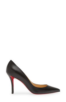 The essential pump from the beloved designer boasts a sleek pointy toe and the glossy, lipstick-red sole that defines the iconic shoe brand. 3 1/2" heel (89mm) (size 39W) Wipe with a soft, dry cloth and store in a dust bag Please note the red lacquer on soles will wear off as a result of normal use. To minimize the effect, avoid wearing in wet weather or on abrasive surfaces Leather, upper lining and sole Made in Italy Women's Designer Shoes High Heels With Red Sole For Work, Sleek Leather Heels With Red Sole, Business Heels With Red Sole In Patent Leather, Calf Leather Heels With Red Sole And Almond Toe, Sleek Leather Pumps For Evening, Sleek Leather Evening Pumps, Sleek Pointed Toe Court Shoes With Red Sole, Almond Toe Heels With Red Sole In Calf Leather, Sleek Court Shoes With Red Sole And Pointed Toe