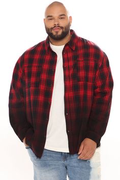 Available In Green/Black, Red/Black, And Blue/Black Fold Down Collar Front Button Closure Long Sleeve Disclaimer: To Keep The Aesthetic Of This Garment, Please Follow The Care Instructions Carefully. Disclaimer: Pattern Placement Will Vary 100% Cotton Imported | Mens Sunset Dip Dye Flannel Shirt in Red/Black size Large by Fashion Nova Oversized Red Long Sleeve Flannel Shirt, Red Relaxed Fit Shirt For Winter, Free Jeans, Button Down Shirt Mens, Mens Flannel, Men's Button Down Shirt, Cargo Pants Men, Dip Dye, Shop Mens Clothing