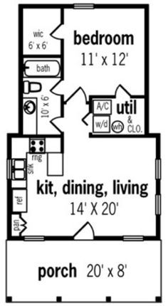 the floor plan for a two bedroom, one bathroom apartment with an attached living area