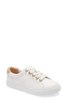 Lilly's casual glamour extends to your footwear in these tennis-white lace-ups accented by rhinestone eyelets and a glint of gold at the heel. Style Name:Lilly Pulitzer Lux Hallie Sneaker (Women). Style Number: 6043772. Casual Gold Lace-up Sneakers, Gold Low-top Sneakers For Spring, Casual Gold Low-top Platform Sneakers, Gold Low-top Sneakers With Perforations, Trendy Gold Sneakers With Laces, Casual Glamour, Tennis Whites, Women Style, Up Styles