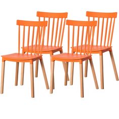 three orange chairs sitting next to each other