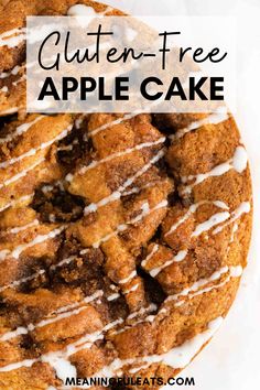 A circular apple cake with cinnamon streusel on top and an icing drizzle. Gluten Free Apple Cake, Almond Milk Yogurt, Cinnamon Crumble, Dairy Free Yogurt, Gluten Free Cake, Apple Cake Recipes, Dairy Free Milk, Apple Cake, Gluten Free Treats