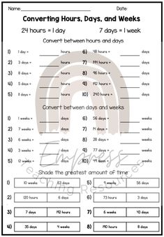 the worksheet for covering hours and weeks