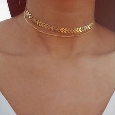 Delicate Two Strand Choker Arrow Shaped Lobster Claw Closure Color: Gold Kalung Choker, Boho Choker Necklace, Layered Choker Necklace, Layered Chokers, Coin Pendant Necklace, Pearl Jewelry Necklace, Chain Choker Necklace, Chain Choker, Silver Chain Necklace