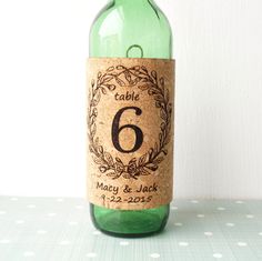 Table numbers wine bottle labels, rustic cork personalized wine labels with table numbers, weeding w Personalized Wine Bottle, Personalized Wine Labels, Personalized Wine Bottles, Wedding Centrepieces, Rustic Save The Dates, Save The Date Magnets, Wine Bottle Labels, Wine Labels, Hemp Cord