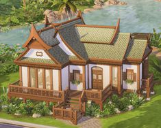 an artist's rendering of a house in the middle of a tropical area with palm trees