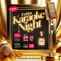 an advertisement for karaoke night with a microphone