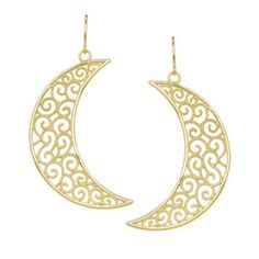 14k Filigree Crescent Moon Earrings, Filigree Crescent Moon Earrings, Crescent Moon, Filigree, Earri Elegant Half Moon Pierced Earrings, Elegant Gold Moon-shaped Earrings, Elegant Moon Shaped Earrings With Sun And Moon Design, Gold Moon-shaped Pierced Earrings, Gold Moon Shaped Pierced Earrings, Gold Half Moon Pierced Earrings, Sun And Moon Earrings, Gold Flower Ring, Crescent Moon Earrings