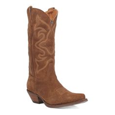 Enjoy classic western design with these Dingo Out West women's suede cowgirl boots.Click this FOOTWEAR GUIDE to find the perfect fit and more! Enjoy classic western design with these Dingo Out West women's suede cowgirl boots. Click this FOOTWEAR GUIDE to find the perfect fit and more! SHOE FEATURES Fashion snip toe Western-style stitchingSHOE CONSTRUCTION Suede upper Polyester lining TPR outsoleSHOE DETAILS Pointed toe Pull-on Foam footbed 2-in. heel 12-in. shaft 13-in. circumference Warning: T Country Style Suede Boots With Snip Toe, Western Suede Snip Toe Boots, Rugged Suede Boots For Rodeo, Western Style Brown Suede Boots, Brown Suede Boots For Ranch, Suede Round Toe Boots For Western-themed Events, Wide Calf Suede Boots With Snip Toe, Suede Round Toe Boots For Western Events, Brown Suede Western Boots