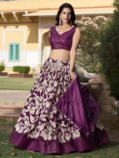 Introducing our beautiful wine floral printed tussar silk navratri lehenga choli, perfect for adding a touch of elegance and style to your festive wardrobe. This gorgeous ensemble features a wine color tussar silk lehenga with intricate floral print work and foil print work, a matching choli with foil print work, and a dupatta with floral print work and attached tassels on both sides.
The semi-stitched lehenga can fit up to 42 inches with a 3.80-meter flair, while the unstitched choli provides 0 Navratri Lehenga, Engagement Gown, Lehenga Crop Top, Lehenga Choli Wedding, Floral Lehenga, Stitched Lehenga, Party Wear Lehenga Choli, Reception Gown, Bollywood Lehenga