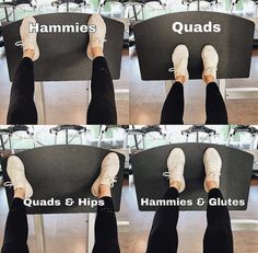 four images show the different positions of feet on a chair and how to use them