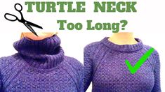 a purple turtle neck sweater with a green check mark in front of it and an image of a pair of scissors