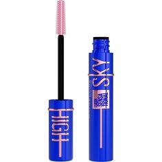 Sky High lash impact from every angle! Maybelline's Lash Sensational Sky High lengthening blue mascara for eyelashes delivers full volume and limitless length. Exclusive Flex Tower mascara brush bends to volumize and extend every single lash from root to tip. Washable cosmic black mascara formula infused with bamboo extract and fibers for long, full and lightweight lashes, that don't flake or smudge. Allergy tested. Ophthalmologist tested. Suitable for sensitive eyes and contact lens wearers. Re Mascara Bleu, Lash Sensational Sky High Mascara, Sky High Mascara, Thickening Mascara, Colored Mascara, Blue Mascara, Lash Sensational, Maybelline Lash Sensational, Bamboo Extract