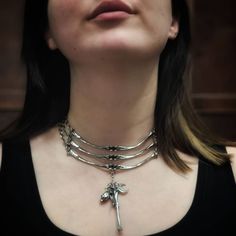 Bone Chokers With Interchangeable Pendants. Bone Choker. Bone Jewelry - Etsy Metal Choker With Oxidized Finish, Unique Bone-colored Metal Jewelry, Adjustable Metal Choker With Oxidized Finish, Owl Claws, Hummingbird Skull, Snake Bones, Bone Choker, Inverted Pentagram, Pendant Designs