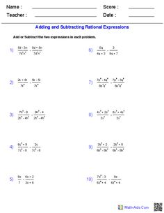 adding and subtracting fraction expressions worksheet for grade 1 students with answers