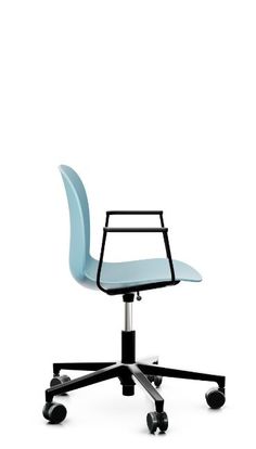 a blue office chair sitting on top of a black casteors wheel base desk stool