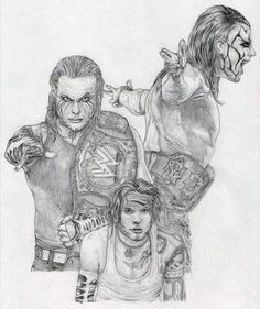 a pencil drawing of two wrestlers and one wrestler