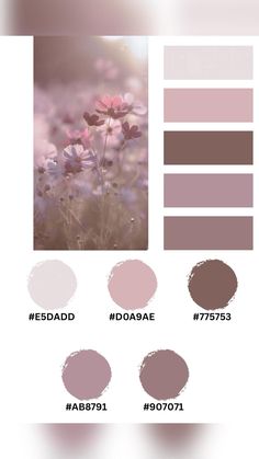 the color palette is shown in shades of pink, brown and white with different flowers