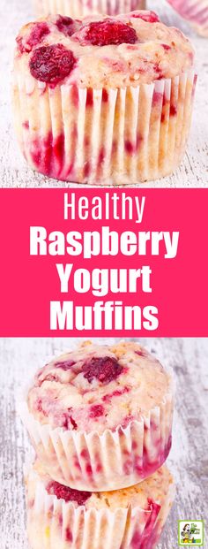 healthy raspberry yogurt muffins on a table