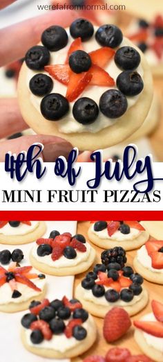 mini fruit pizzas with blueberries and strawberries on top are the perfect appetizer for any party