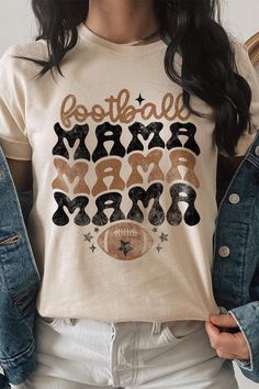 FOOTBALL MAMA UNISEX SHORT SLEEVE100%COTTON,HEATHER(52%COTTON,48%POLY),ATH.HEATHER,BLACK HEATHER(90%COTTON,471%POLY) Size Measurement (inch): S: 36 (BUST), 18 (WAIST), 18 (HIPS), 28 (LENGTH) M: 40 (BUST), 20 (WAIST), 20 (HIPS), 29 (LENGTH) L: 44 (BUST), 22 (WAIST), 22 (HIPS), 30 (LENGTH) About Us: Welcome to Lizzie's! We hope you find unique pieces you'll love for years! We've been in the fashion business since 2016. You'll love our products and more importantly you'll love our customer service. Black T-shirt For Game Day In Summer, Black Casual T-shirt For Football Season, Casual Black T-shirt For Football Season, Black Retro Top For Game Day, Casual Tops With Sublimation Print For Football Season, Athletic Wear Womens, Mama Tee, Long Sleeve Tank Top, Vintage Football