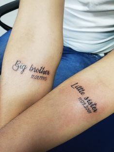 two people with matching tattoos on their arms that say, big brother and little sister