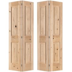 two wooden doors are shown side by side