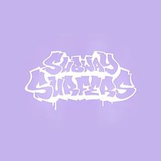 an image of the word stay sharp on a purple background with white spray painted letters