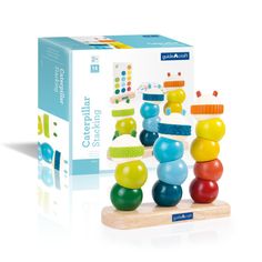 the wooden toy is set up to play with its colorful balls and numbers on it