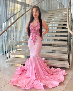 Elegant Pink Mermaid Gown with Intricate Appliques and Flowing Train Pink Mermaid Gown, Prom Goals, Prom Dresses Long Pink, Gorgeous Prom Dresses, Prom Dresses Black, Classy Prom Dresses, Girls Applique, Grade 12, Prom Inspo