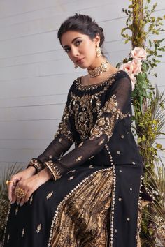 Net Shirt, Pakistan Dress, Black Lehenga, Lehenga Fabric, Eid Outfits, Embroidery Designs Fashion