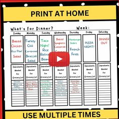 a printable meal planner with the text, what's for dinner? use multiple times