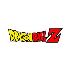 the dragon ball z logo is shown in red, yellow and green letters on a white background