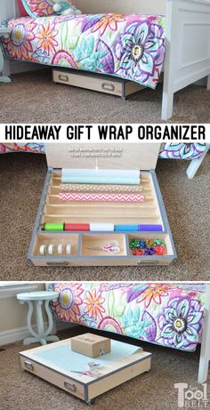 the hideaway gift wrap organizer is an easy way to organize your kids's bedroom